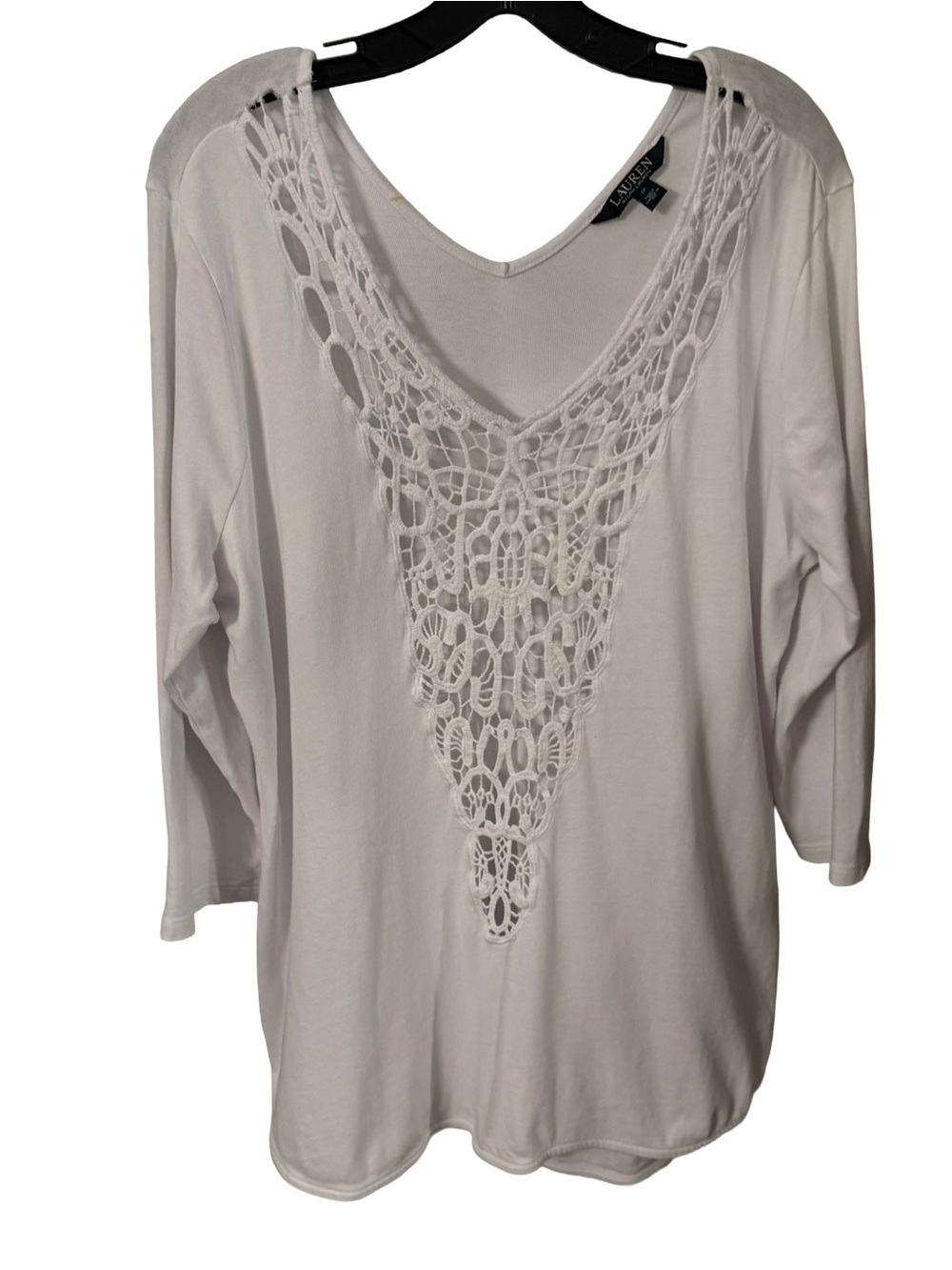 Lauren Ralph Lauren Crochet Deep V-neck White Tunic Or Beach Cover Sz 1X